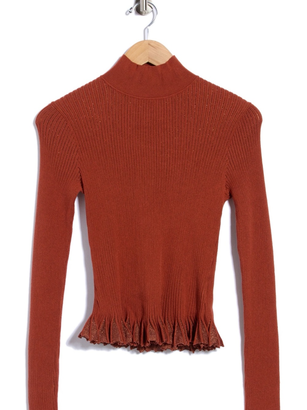Ulla Johnson Ribbed Mock Neck Long Sleeve Top in Rust